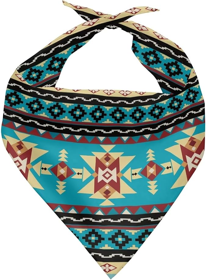 Blue Aztec Style Dog Bandanas Double-Sides Printed Dog Scarf Bibs Adjustable Breathable Pet Handkerchief Accessories for Small to Large Dogs