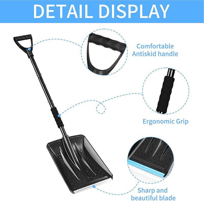 Snow Shovel, 2024 New Upgrade Large-Capacity Lightweight Aluminum Portable Snow Shovel, Snow Shovel for Snow Removal,Shovel for Garden, Car, Camping with Extra Ice Scrape (Black)