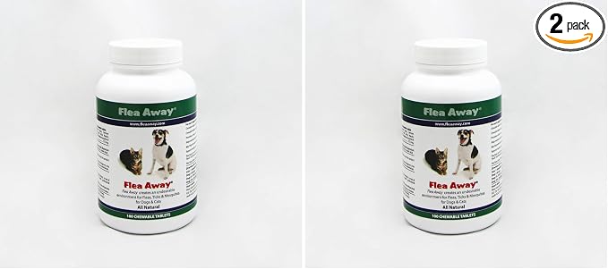 Flea Away All Natural Supplement for Fleas, Ticks, and Mosquitos Prevention for Dogs and Cats, 100 Chewable Treat Tablets, Single (Pack of 2)