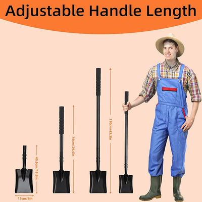 Small Square Shovel 43.3Inches Heavy Duty Garden Tools with Metal Handle, Small Transfer Spade for Digging Camping Car Beach Shovel, Black