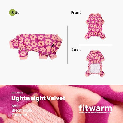 Fitwarm Flower Fleece Dog Pajamas, Warm Winter Dog Clothes for Small Dogs Girl, Cozy Pet Onesie with Feet, Pink, XS