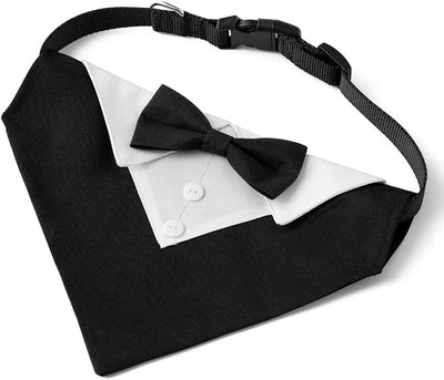 Tuxedo Dog Collar for Wedding Engagement and Birthday, Formal Dog Bandana Collar Costume with Bow Tie and Adjustable Buckle,Suitable for Small Medium Large Dog. (Black, M)