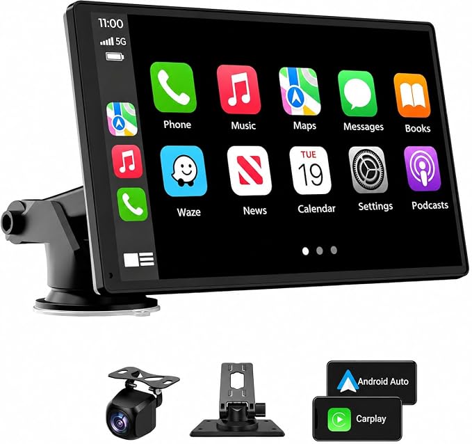 Carplay Screen for Car, 7'' Wireless CarPlay & Android Auto- Upgrade Portable Touchscreen with Bluetooth, Mirror Link, Voice Control, Hands-Free Calling Car Play Screen Stereo for All Vehicles