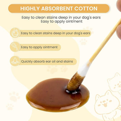 300 PCS Large Cotton Swabs - 6 Inch Dog Ear Swabs with Bamboo Handle for Pet Care - Absorbency Soft Cotton Head, Gentle and Lint-Free, Specifically Designed for Pets, Dog Ear Cleaner Tool