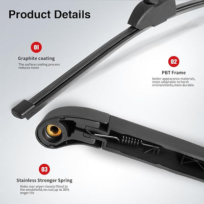 Replacement for Hyundai Elantra GT, I30 2012-2017 Vehicles, Rear Windshield Back Wiper Arm Blade Set - OTUAYAUTO Factory OEM Replacement 98811A5000
