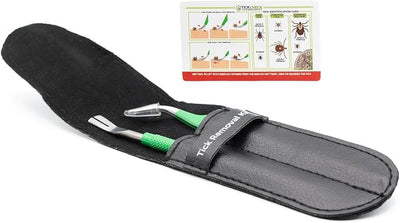 TickCheck Premium Tick Remover Kit - Stainless Steel Tick Remover + Tweezers, Leather Case, and Free Pocket Tick Identification Card (5 Pack)