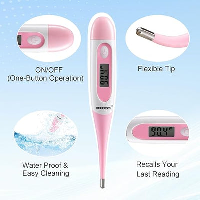 Digital Pet Thermometer for Accurate Fever Detection, Suitable for Cats/Dogs/Horse/Veterinarian, Waterproof Pet Thermometer, Fast and Accurate Measurements in 20 Seconds (Pink)