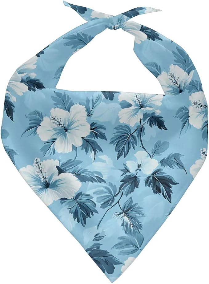Blue Hibiscus Flowers Dog Bandanas 1 Pack Triangle Reversible Pet Scarf for Boys and Girls Adjustable Fit Dog Scarfs Pet Scarves Bib Handkerchief