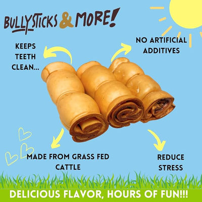 BULLYSTICKS & MORE 5-6" Beef Cheek Rolls for Dogs (Peanut Butter- 8 Count) - Beef Cheek Bones for Dogs - Dog Parents Choice - Premium No Hide Rolls