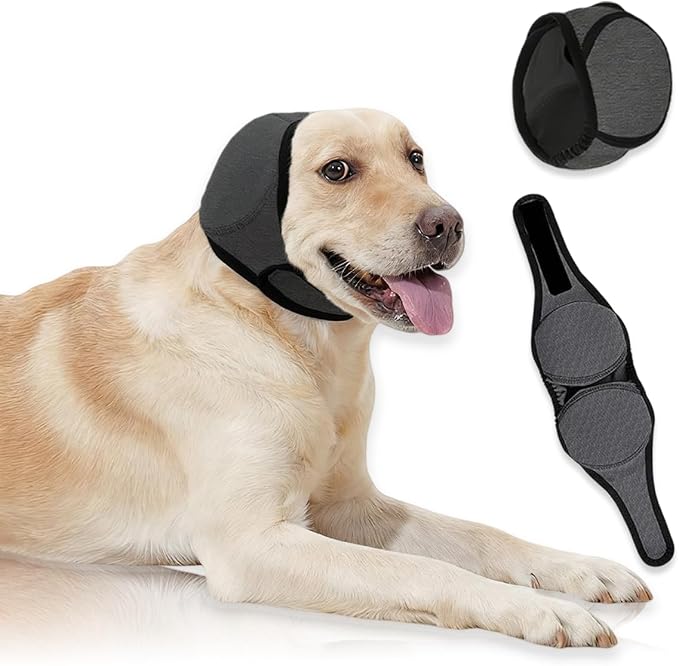 Dog Ear Covers,Dog Ear Muffs Noise Protection,No Flap Ear Wrap for Dogs Hematoma Recovery,Adjustable Calming Hoodie Shower Cap for Grooming,Bathing,Swimming & Anxiety Relief(Grey,L)