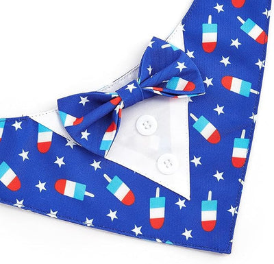 Tuxedo Dog Collar for Wedding Engagement and Birthday, Formal Dog Bandana Collar Costume with Bow Tie and Adjustable Buckle,Suitable for Small Medium Large Dog. (Blue Star, XS)