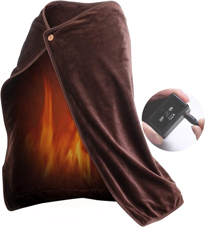 Heated Throw Blanket Shawl USB Cordless Wrap for Women,Electric Ultra Soft Throw Flannel Warm Cape Battery Operated,Heating Shawl with 3 Heating Settings for Car Office Home 40" × 28",Brown