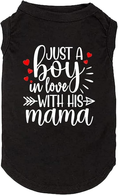 Dog Clothes Just a Boy in Love with Mama Shirts Pet Supplies Vest Small Medium Large Dog Apparel Parent-Child Suit (X-Small, Boy-Black)