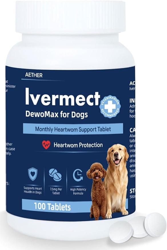 Young Heart for Dogs, lvermect Tablets for Dog – Hawthorn Prevention for Dogs, Heart Health, Circulatory & Cardiovascular System – 7.5 mg, 100 Tablets