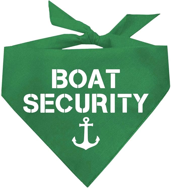 Boat Security Dog Bandana | 100% Cotton Adjustable Triangle | Made in USA | Boat Lover | Captain | Beach | Lake | Funny Outfit Prop Photoshoot | Green, One Size (243)