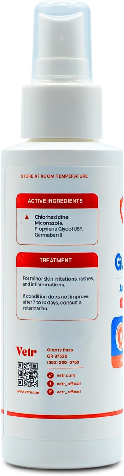 vetr Skin Guard Max Chlorhexidine Miconazole Spray, Dogs Cats Horses, 2pk | Set of two 4 oz bottles / Dual-action 2% / 2% formula; Soothes dry, irritated skin; Cleanses skin & coat