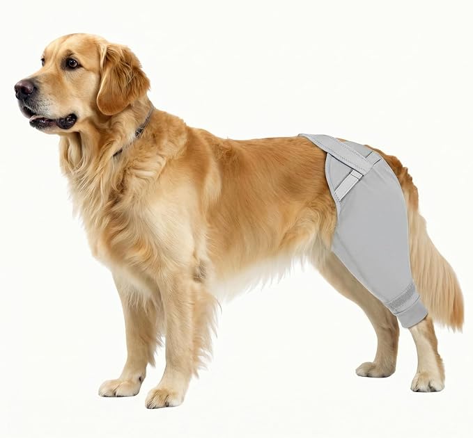 Dog Rear Leg Sleeve to Stop Licking, Upgraded Hind Leg Cover to Stop Slipping, for TPLO Surgery, Skin Conditions, Wounds, Breathable Soft Fabric, Dog Cone Alternative, Right, L, Grey