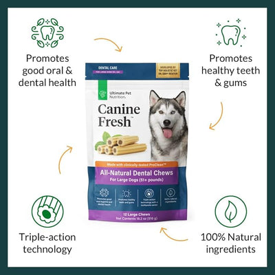 ULTIMATE PET NUTRITION Canine Fresh Dental Chews, Dental Dog Treats, Oral Care and Hygiene Chews, Soothes Gums, Vet Developed (Large)