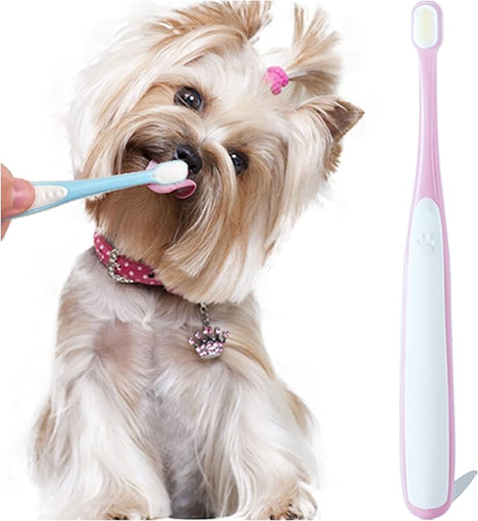 Small Dog Toothbrush, Cat & Puppy Tooth Brushing Kit, Ultra Soft & Mini Head Tooth Brush for Kitten & Tiny Pet, Doggy Toothbrushes Deep Dental Teeth Cleaning, Soft Bristles, 1 PCS - Pink