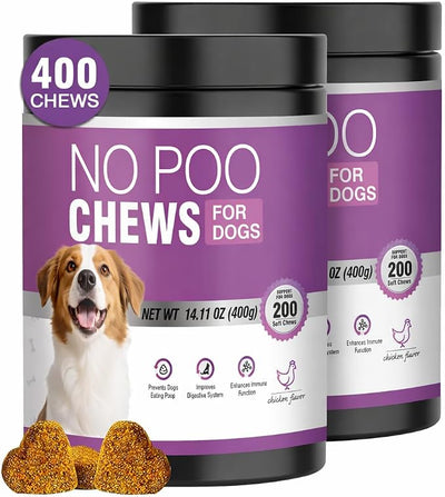400 Chews No Poo Chews For Dogs-Stool Deterrent For Dog Eating Poop-Coprophagia Deterrent For Dogs-Gut Health & Immune Support-Digestive Enzymes Probiotics Supplement-2*200 Soft Chews-Chicken