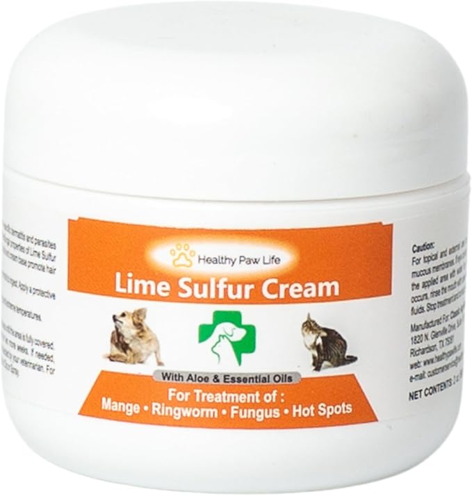 Lime Sulfur Cream – Fast-Acting Mange, Ringworm & Itch Relief for Dogs, Cats, Horses, Livestock | Soothes Hot Spots, Redness & Dermatitis | Gentle, Safe, and Effective (2 oz)
