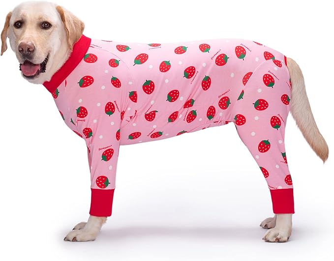 Dog Recovery Suit After Surgery Female Male, Medium Large Dog Neuter Shirt Cone Alternatives Prevent Licking Surgical Onesies (Strawberry, 6XL)