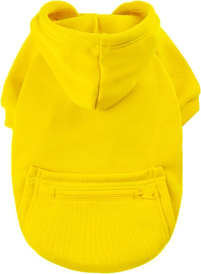 Jecikelon Dog Hoodies for Small Dogs with Zipper Pocket, Soft Fleece Puppy Clothes with Rope Hat, Warm Winter Outfits Cold Weather Coats, Cute Sweatshirt Chihuahua Costume (Large, Y02-Yellow)