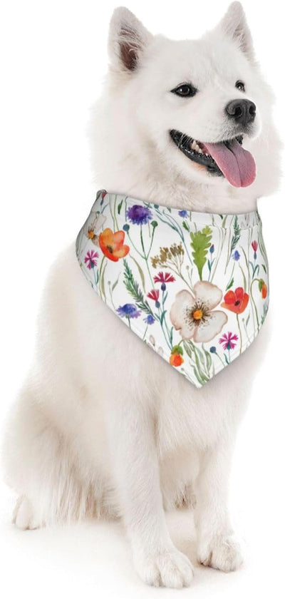 Wildflowers Green Herbs Floral Flowers Dog Bandana Scarf Triangle Bibs Pet Accessories Cat Kerchief