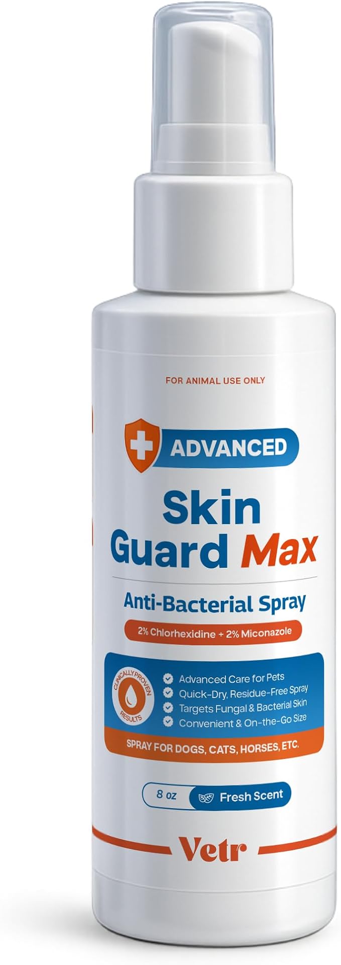 Skin Guard Max Chlorhexidine Miconazole Spray, Dogs Cats Horses, 8oz | One 8 oz bottle / Dual-action 2% / 2% formula; Soothes dry, irritated skin; Cleanses skin & coat