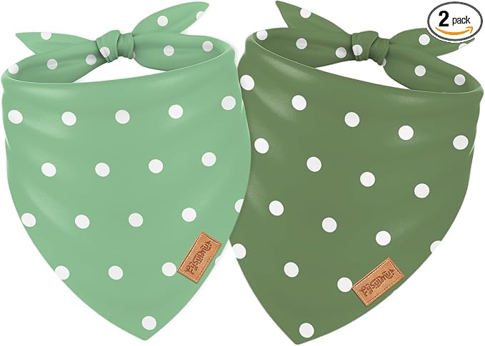 FYSUIMU 2 Pcs Green Polka Dot Dog Bandanas Triangle Pet Scarf Adjustable Puppy Neckerchief Dog Bib for Medium Large Cat Costume Accessories