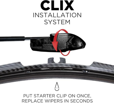 ClixWipers 24" + 16" (Set of 2) Black Carbon All Weather Premium Automotive Replacement Windshield Wiper Blades, Passenger and Driver Side Winter Wiper Blades for Various Car Models