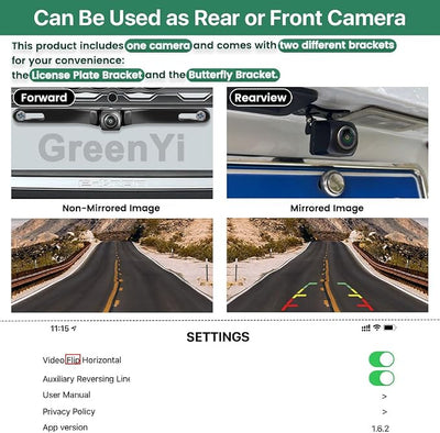 WiFi Car Backup Camera, GreenYi 5G 720P HD Car License Plate Rear/Front View Reverse Camera for iPhone iPad Android Smart Phones Tablets Which Support Double Band WiFi