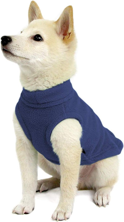 Gooby - Stretch Fleece Vest, Pullover Fleece Vest Jacket Sweater for Dogs, Indigo Blue, Medium Length (11")