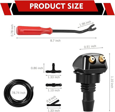 10 PCS Windshield Washer Nozzles Kit, Double-hole Windshield Wiper Spray, Front Rear Window Clean Kit with 2 Spray Nozzles + 6 Connectors + 6.56 FT Water Hose, for Most Cars (Multicolored)
