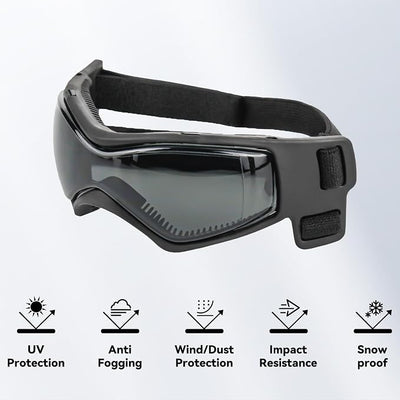 Enjoying Dog Sunglasses Medium Breed, Dog Goggles UV Protection, Cycling Eye Protection for Medium-Small Dogs, Outdoors Breathable Windproof Dustproof Anti-Fog, Adjustable Straps, Cool Black
