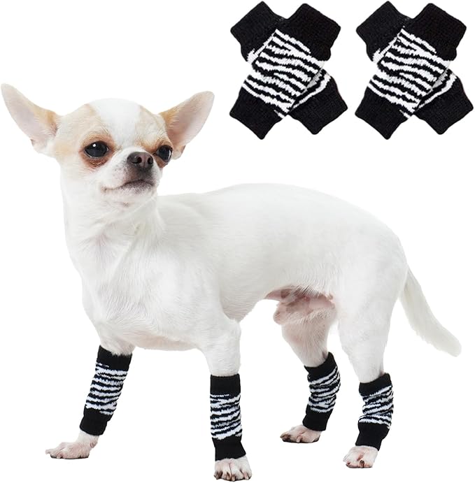 Dog Elbow Protector Dog Elbow Sleeve, 2PCS Front Legs and 2PCS Back Legs Knee, Pet Elbow Wrap, Leg Warmer Wrap Protector, Elastic Knitted Breathable Protective Socks Black S