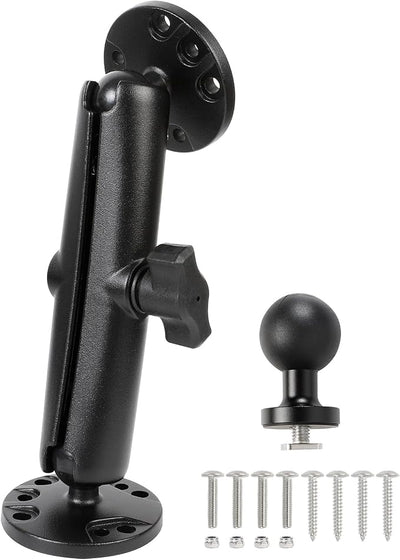Fish Finder & 1" Ball Mount with Aluminum Long Arm, AMPS Round Plate for RAM Mounts/GPS/Boats/Vehicle, T-Bolt Attachment for Track Systems, Compatible with Humminbird, Raymarine