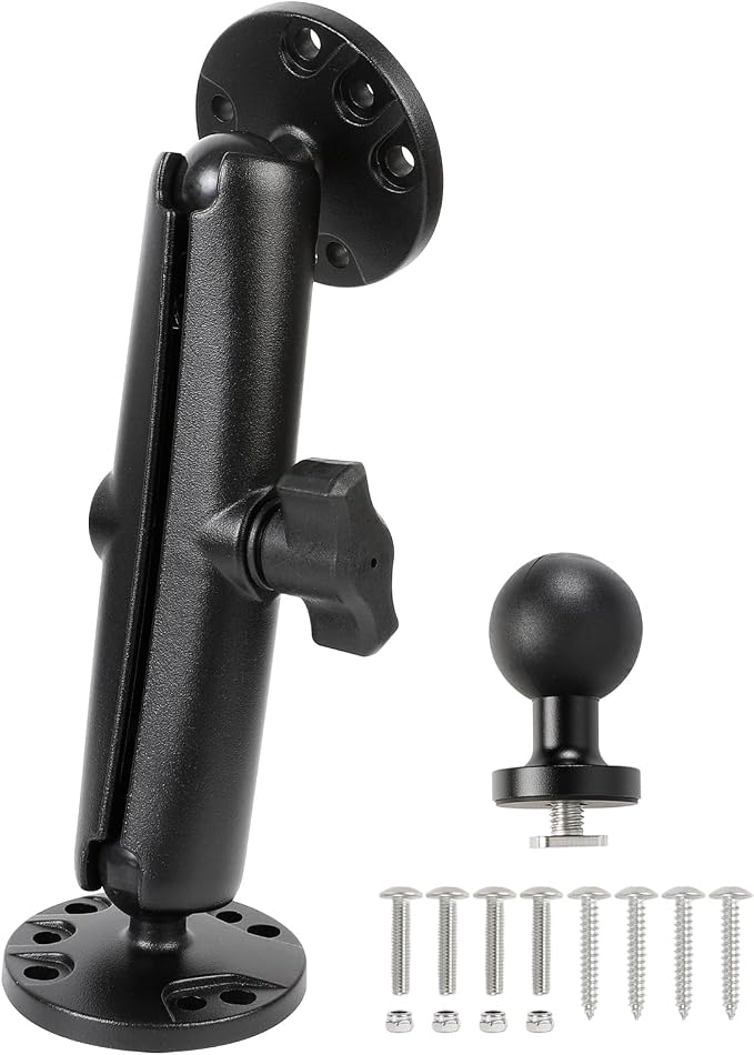 Fish Finder & 1" Ball Mount with Aluminum Long Arm, AMPS Round Plate for RAM Mounts/GPS/Boats/Vehicle, T-Bolt Attachment for Track Systems, Compatible with Humminbird, Raymarine