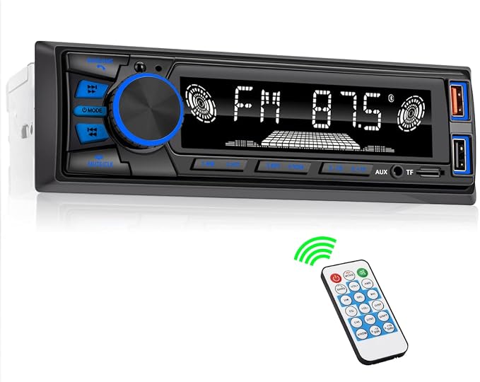 Car Radio Bluetooth Single DIN Car Stereo with Bluetooth,Car Audio with Push to Talk Button for Handsfree Calling,FM/ MP3/EQ/SD/AUX,Dual USB,iOS & Android App Control,7 LED Colors | No CD Player