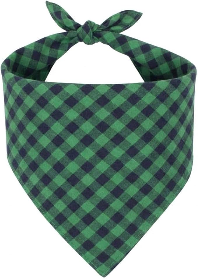 Cotton Linen Dog Bandanas 1 Pack, Plaid Checkered Bandana for Large Dogs, Soft Breathable Classic Dog Apparel & Accessories (Green Plaid, Large)
