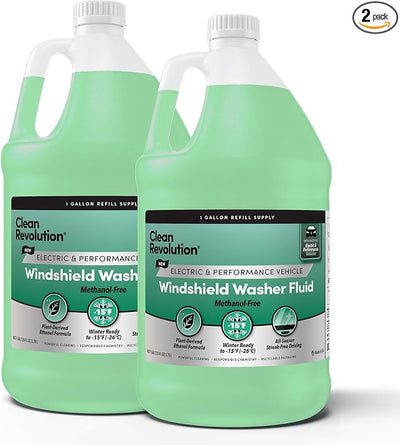 Clean Revolution EV Windshield Washer Fluid, 128oz 2-Pack, 100% Methanol-Free, Winter Ready up to -15°F, Compatible with Electric Vehicles and Performance Cars (2 Pack)