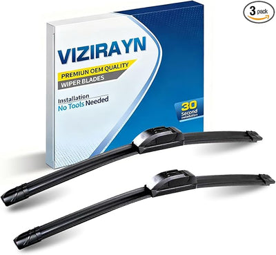 All-Season Windshield Wipers J-Hook -26"+22" Set, OEM Quality Blades with Universal Adapter for Easy Install, Delivers Quiet & Streak-Free Performance (Set of 2)