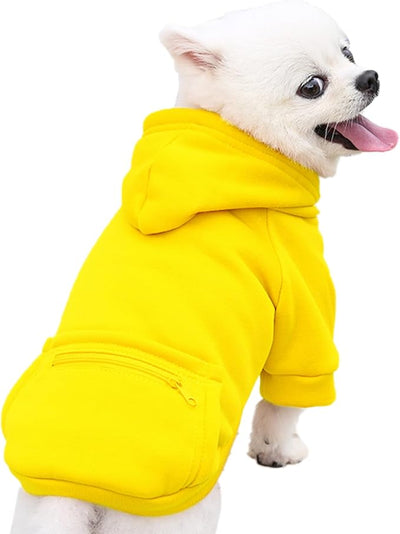 Jecikelon Dog Hoodies for Small Dogs with Zipper Pocket, Soft Fleece Puppy Clothes with Rope Hat, Warm Winter Outfits Cold Weather Coats, Cute Sweatshirt Chihuahua Costume (X-Small, Y02-Yellow)