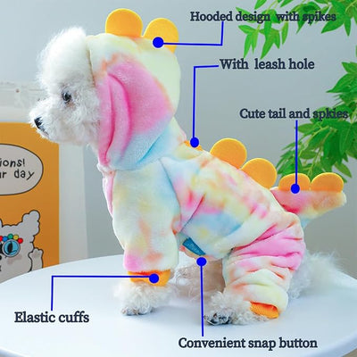 Dinosaur Puppy Coats, Winter Fleece Hoodies with Leash Ring, Cat Coat, Funny Dog Costume for Boy, Girl, Christmas, Halloween (Yellow, X-Large)
