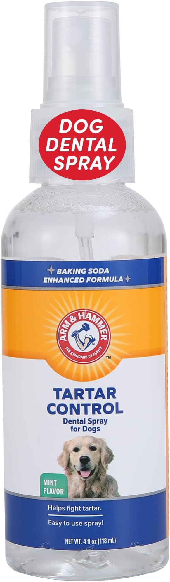 Arm & Hammer Tartar Control Dental Spray for Dogs Mint Flavor Breath Freshener Brushless Teeth Cleaning Oral Care with Baking Soda Helps Reduce Plaque and Tartar Buildup 4 FL OZ Single Bottle Supply