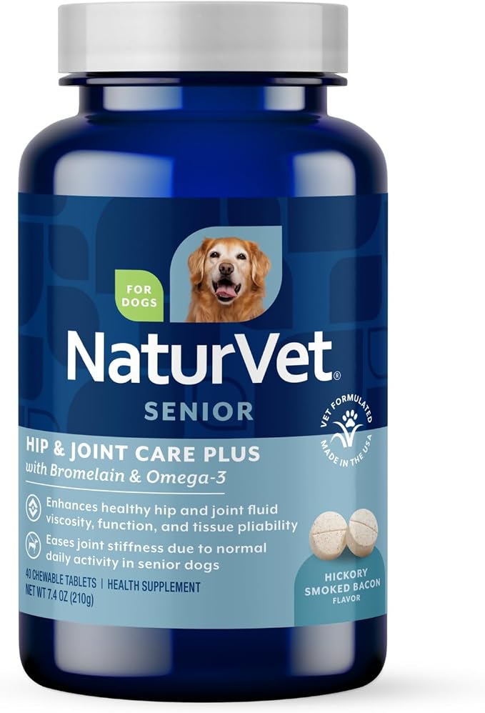 Senior Wellness Hip and Joint Plus Omegas Advanced Supplement for Dogs, Chewable Tablets Time Release, Made in the USA, 40 Count