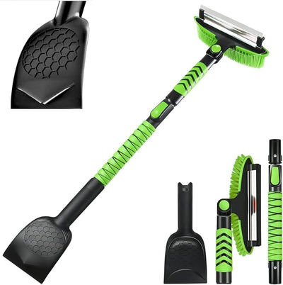 ShouRong Snow Shovel & Ice Scrapers for Car Windshield, Snow Brush and Ice Scraper with Squeegee, Snow Removal Tool, Winter Car Accessories,Extendable Aluminum Handle, 180°Pivoting Brush Head, Green