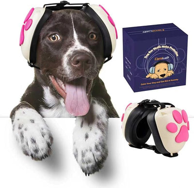 Upgraded Dog Ear Muffs for Noise Protection - 22dB NRR Noise Cancelling Headphones with Dog Paw Design, Calming Earmuffs for Thunder, Fireworks & Hunting (S, White-Pink)
