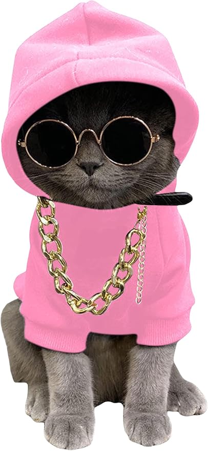3Pcs Dog Hoodie Cat Apparel Dog Custume Set with Necklace and Sunglasses Pet Clothes for Puppy Small Medium Dogs Cats Light Pink X-Large