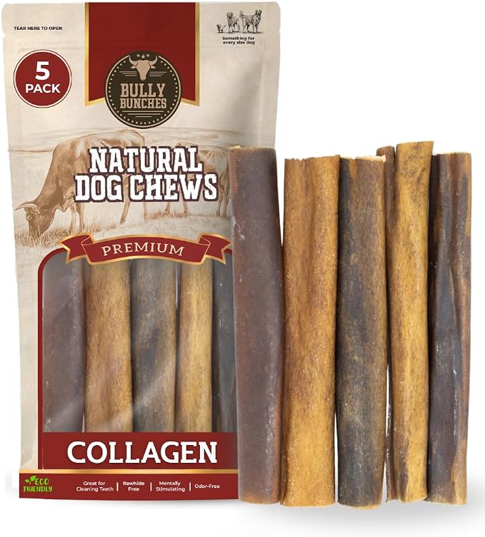 Premium (6" Collagen - 5 Pack) Beef Chews for Dogs – All-Natural, Long-Lasting Dental Treats, Protein-Rich, Grain-Free, Healthy Digestive Support for Dogs